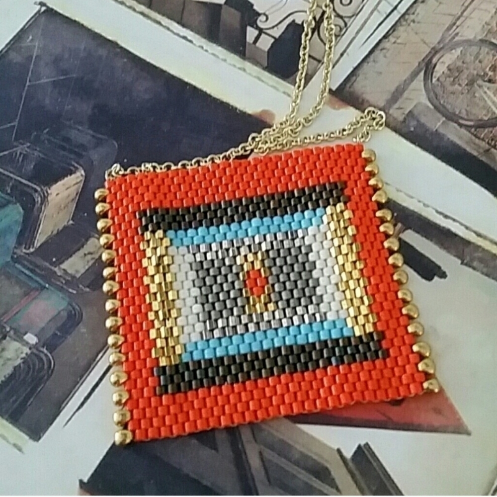 Anthropologie Unique Square Beaded Multicolor Necklace